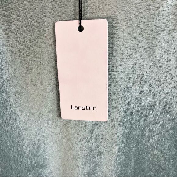 Lanston NWT Seafoam Green Bias Cut Mini Slip Dress Lined Metallic Sheen Green XS - Picture 6 of 13